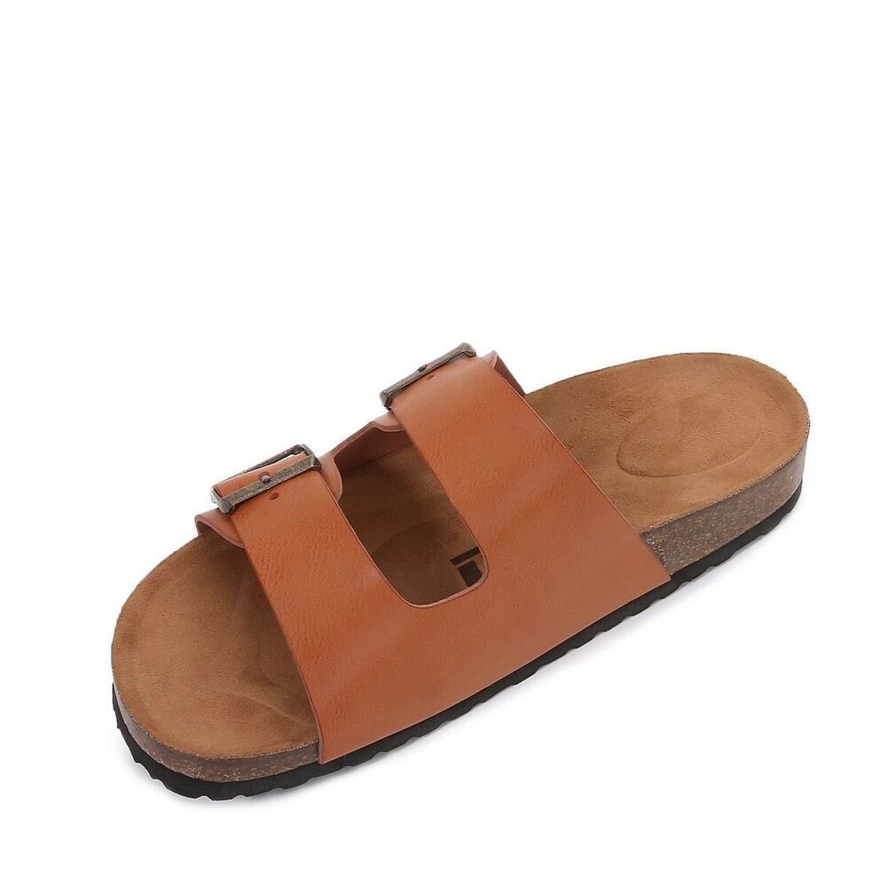 MM Shoes Soft Cork Double Strap Banded Slider Sandals